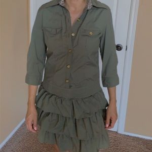 Green Leopard Print Neck Pleaded Skirt Dress